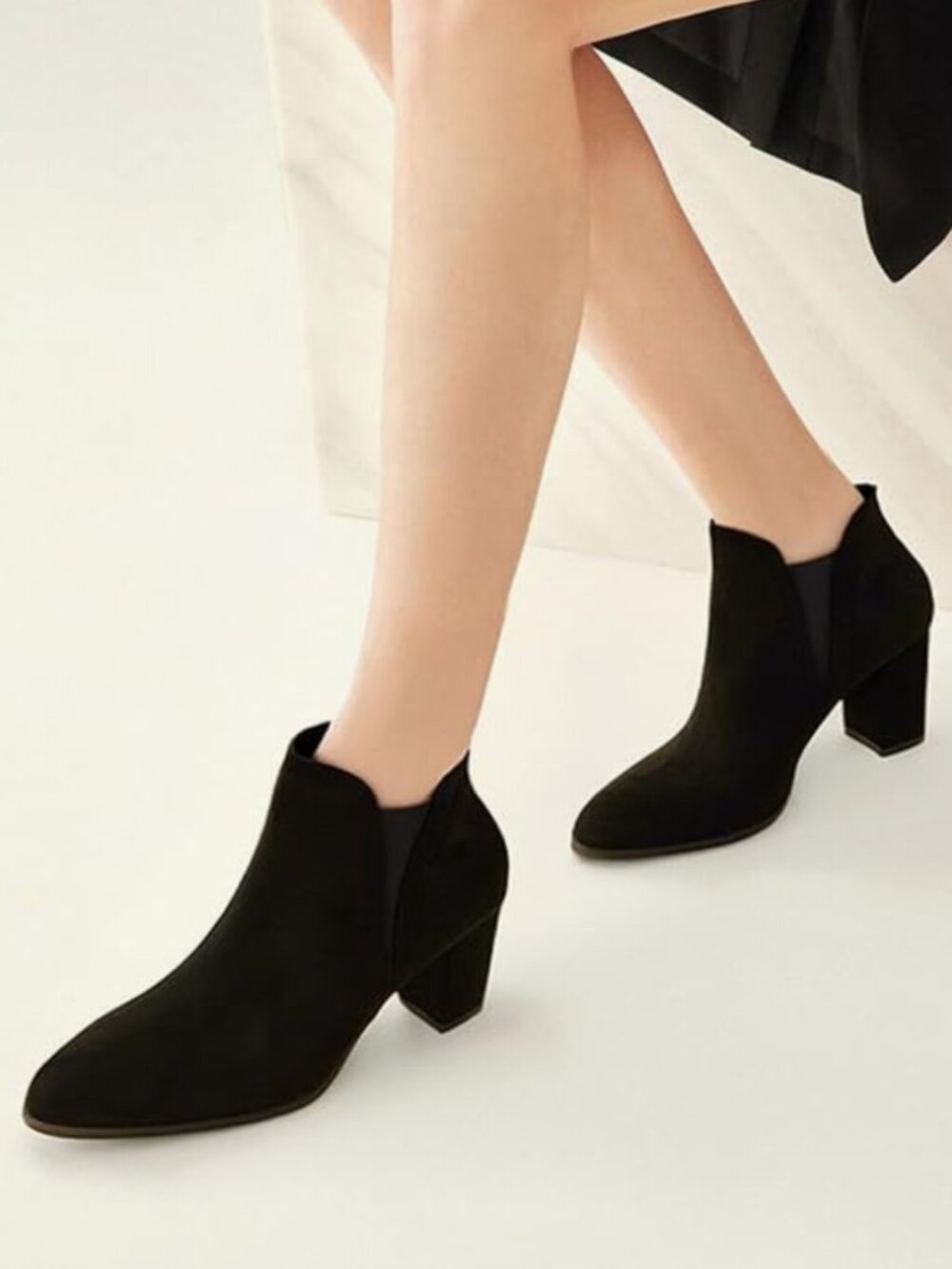 Newbella Black Suede Pointed Toe Bootie | 3" Block Heel | Side Zip | 8.5 NIB - Picture 2 of 9